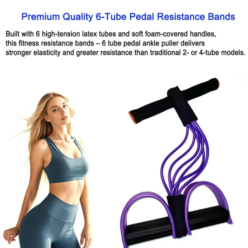 Yoga Pedal Puller Fitness Equipment - Pedal Resistance Band 6-Tube Elastic Tension